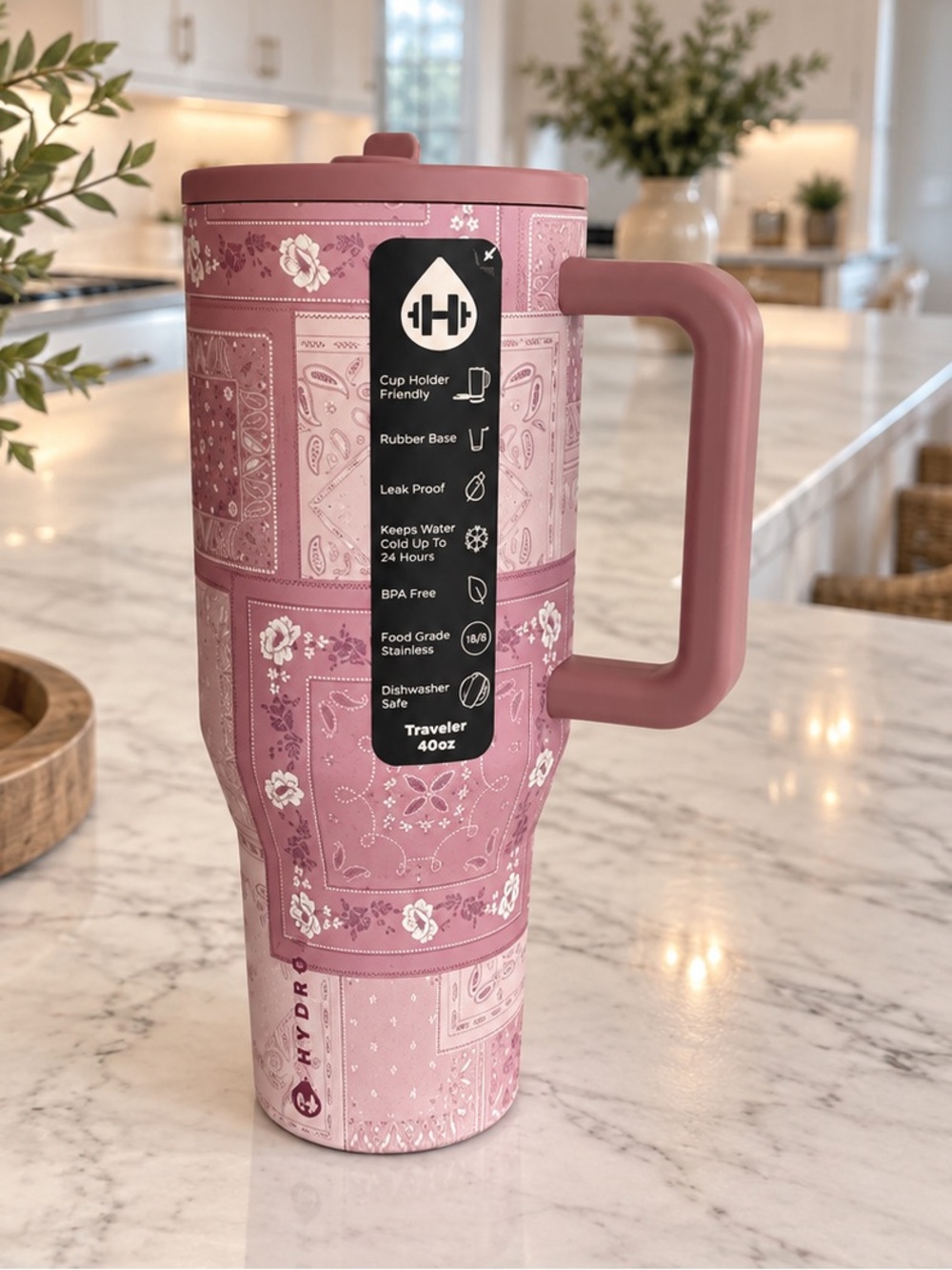 HydroJug Pink Bandana 40oz Traveler Tumbler NWT
